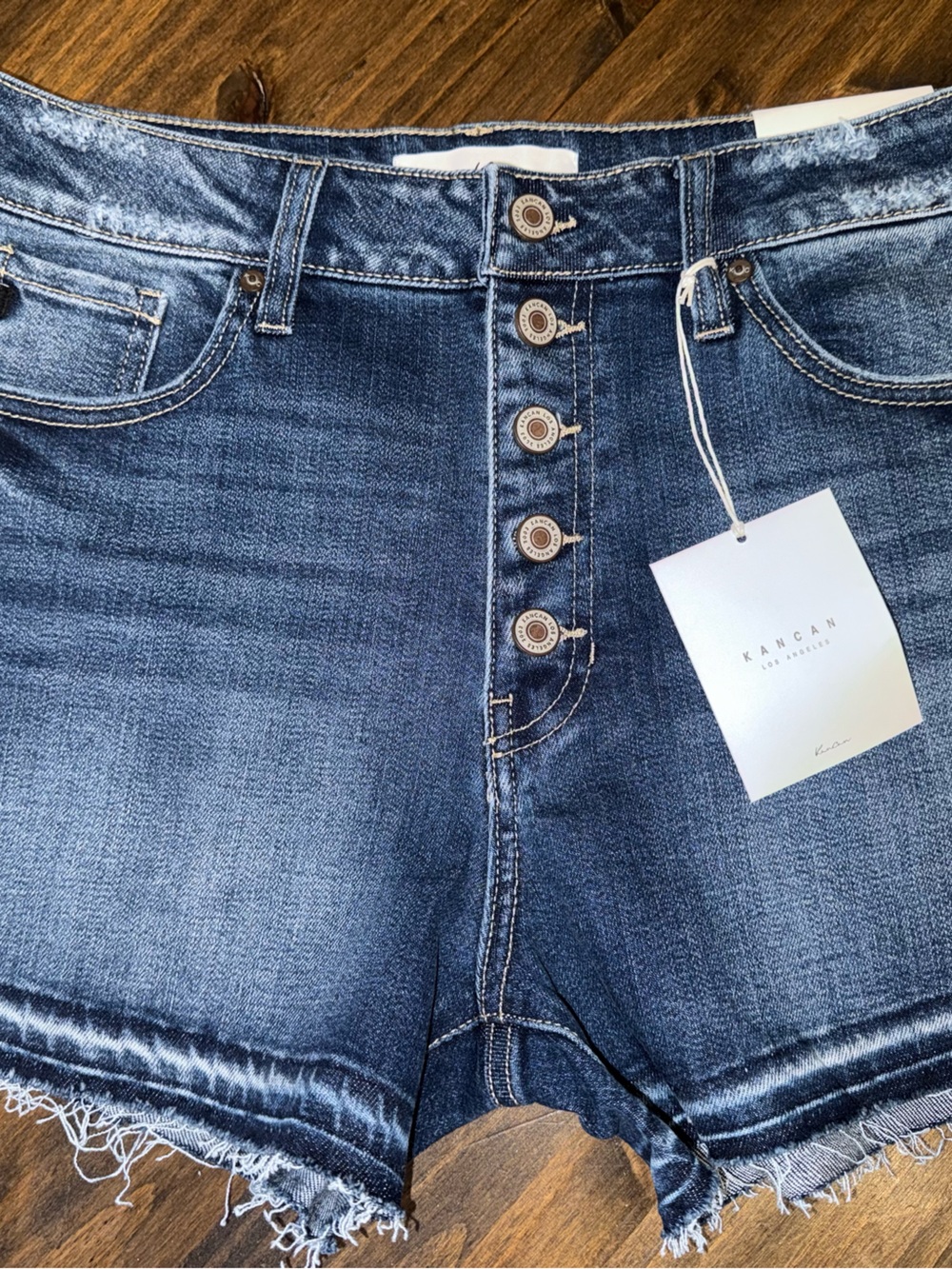 Button-Fly Dark Blue Denim Kancan Shorts